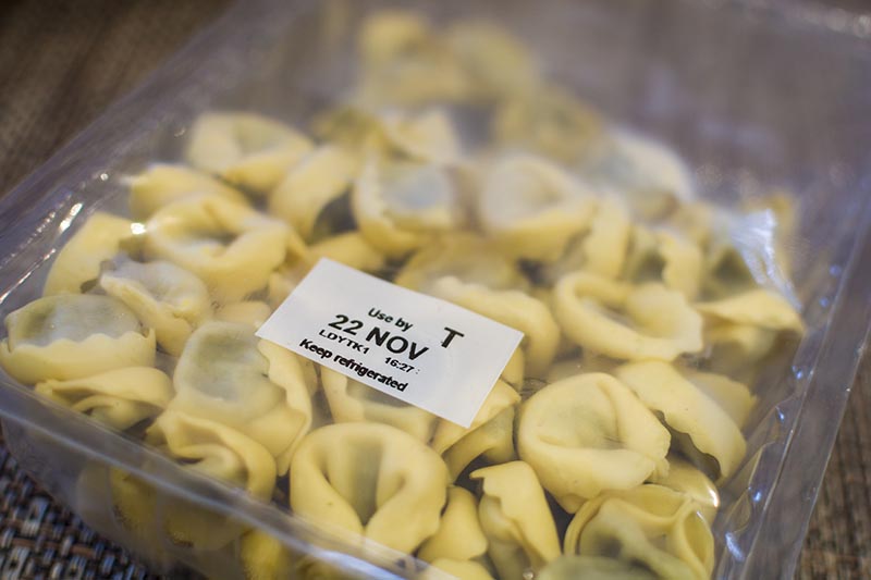 Date label on pasta packaging