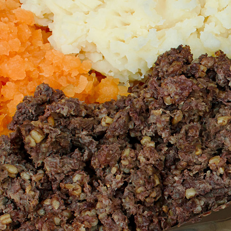 Haggis, neeps and tatties on a plate