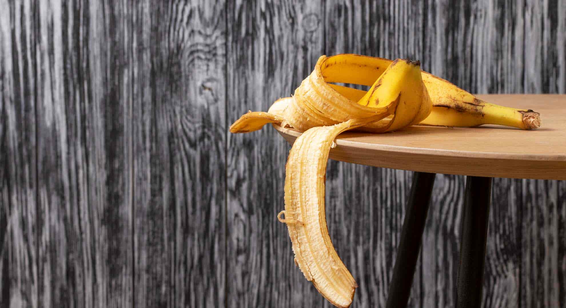 Banana peel on a table