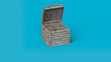 Empty wooden crate with a blue background