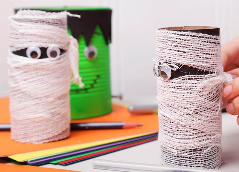 Making Halloween monsters out of toilet roll tubes