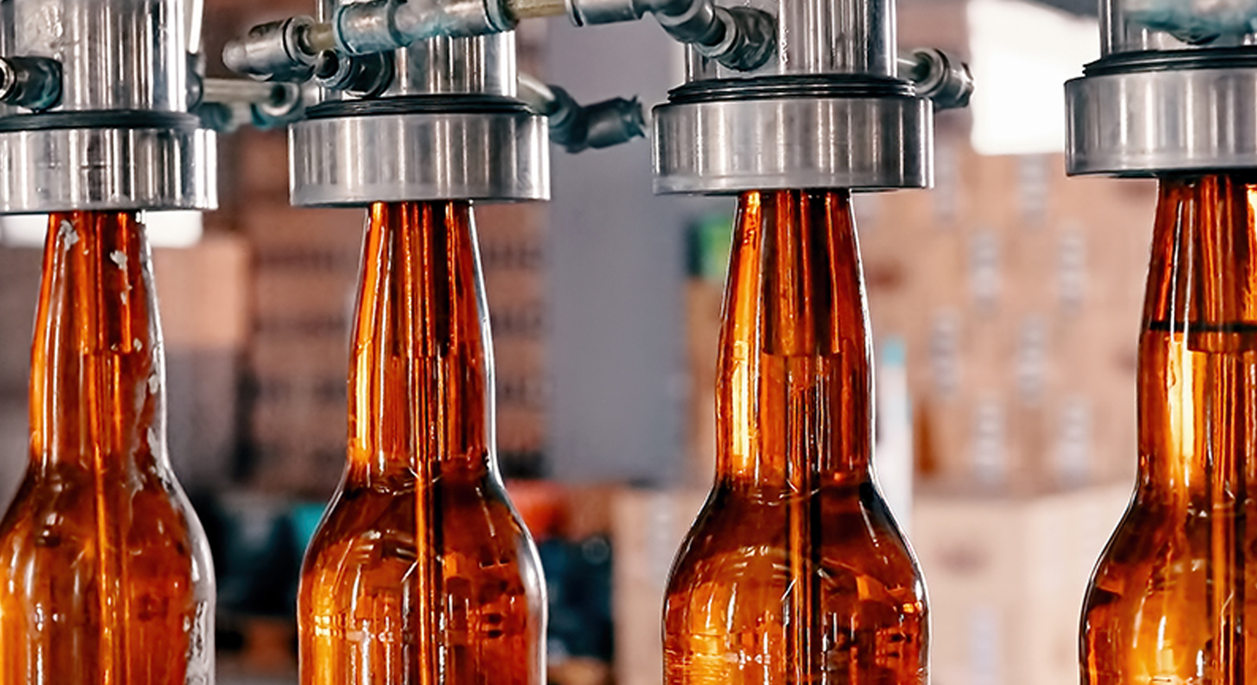 Glass bottles in a bottling plant