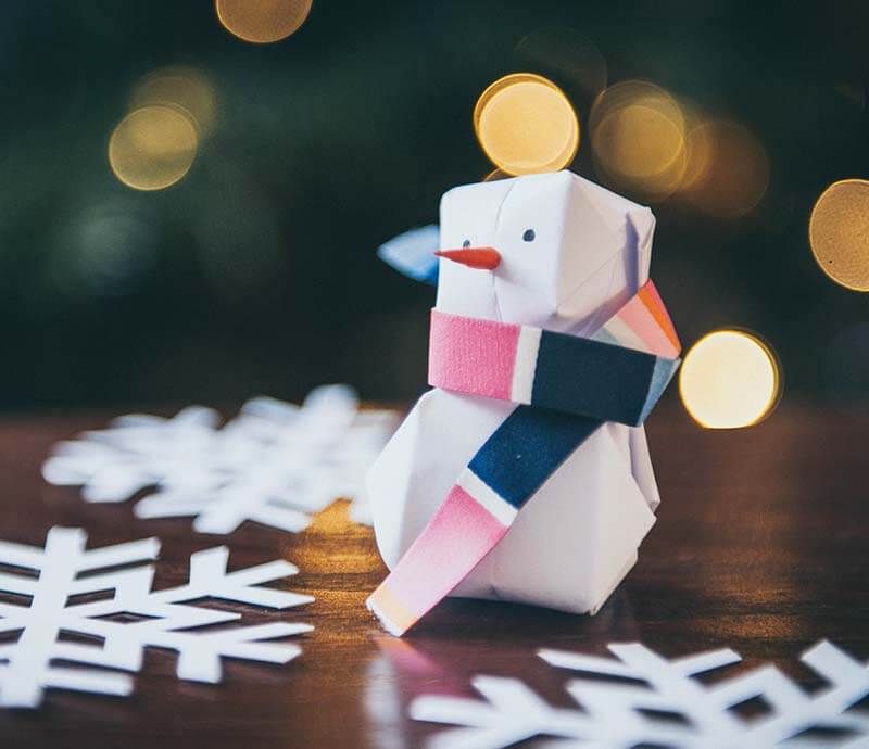 Paper snowman with paper snowflakes
