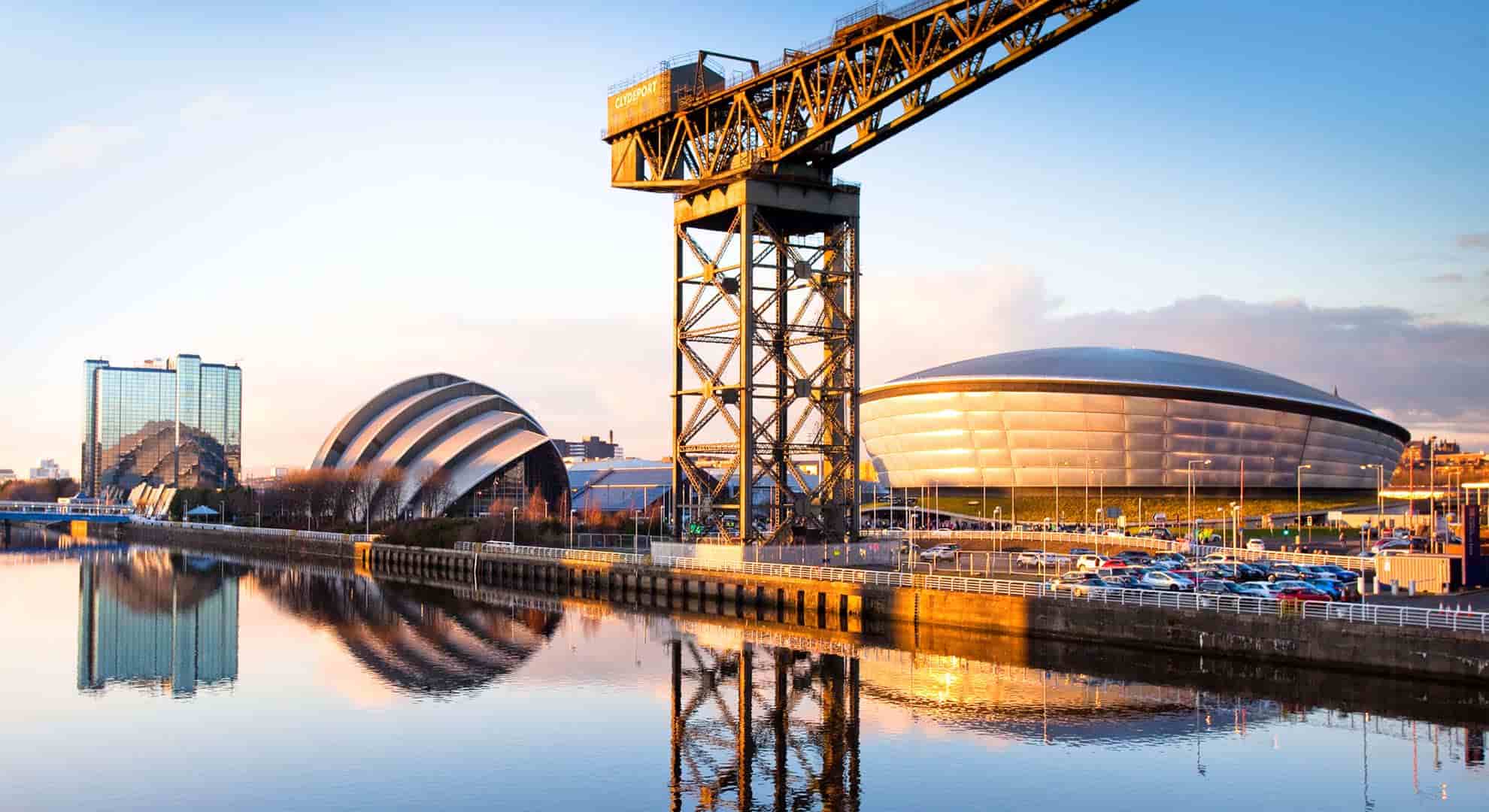 Photo of Finnieston Crane, the Hydro and the SEC Armadillo - the backdrop to COP26 in Glasgow