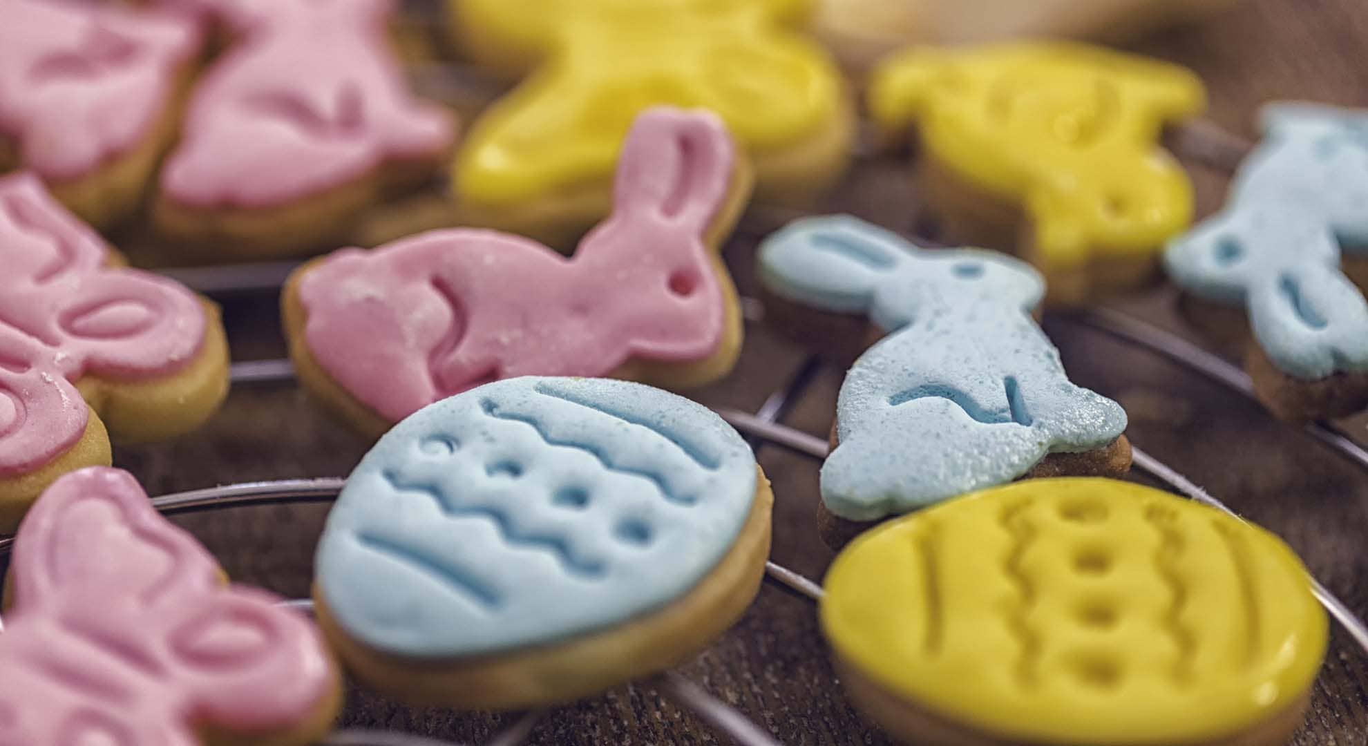decorated biscuits in the shape of easter items