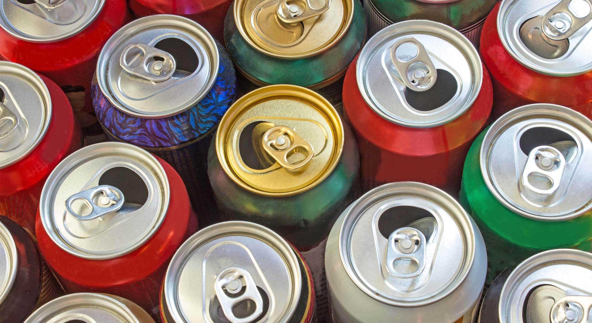 a variety of metal drinks cans