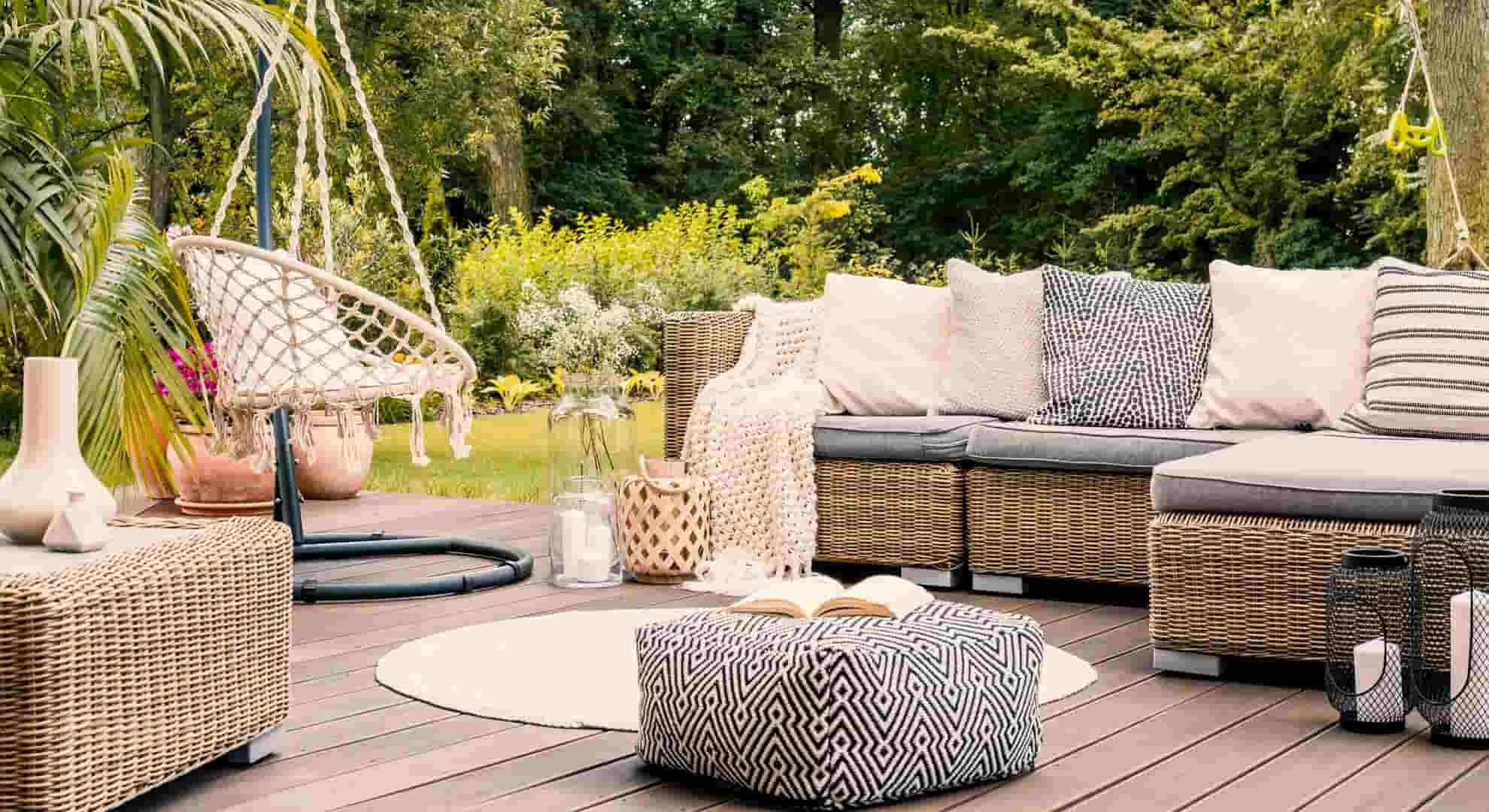 Garden furniture in a garden