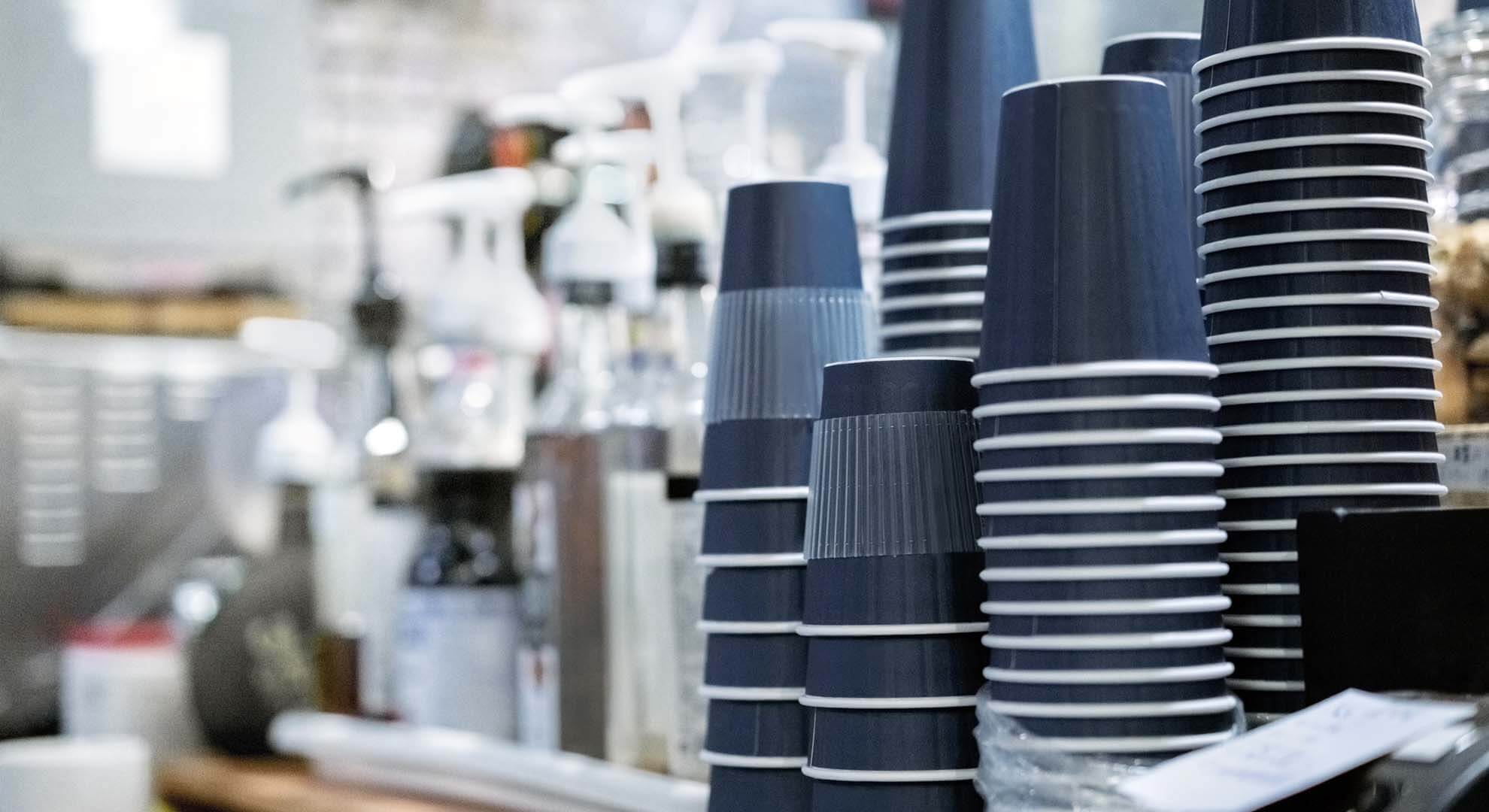 A selection of disposable paper coffee cups