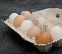 A box of eggs sitting on a countertop