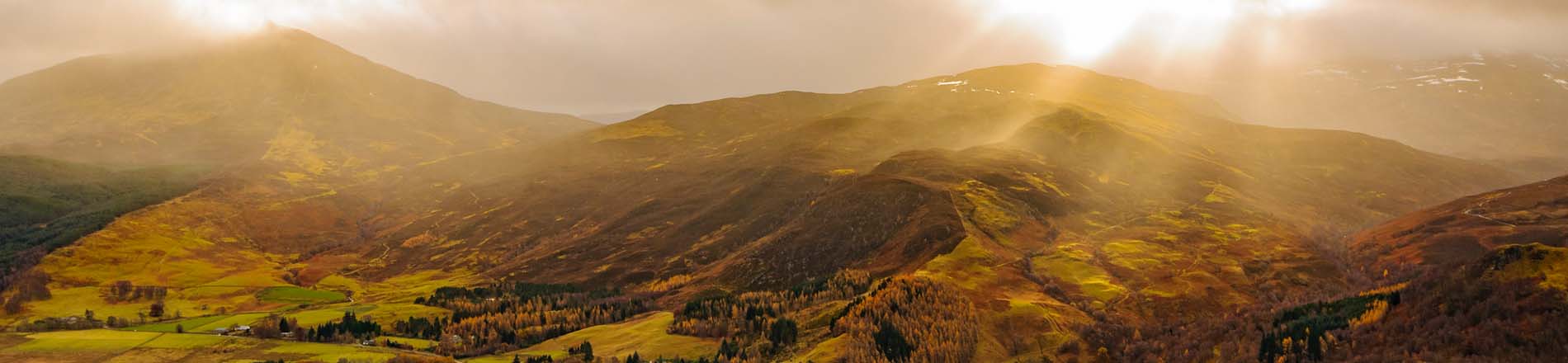 Scottish hills basking in sunlight