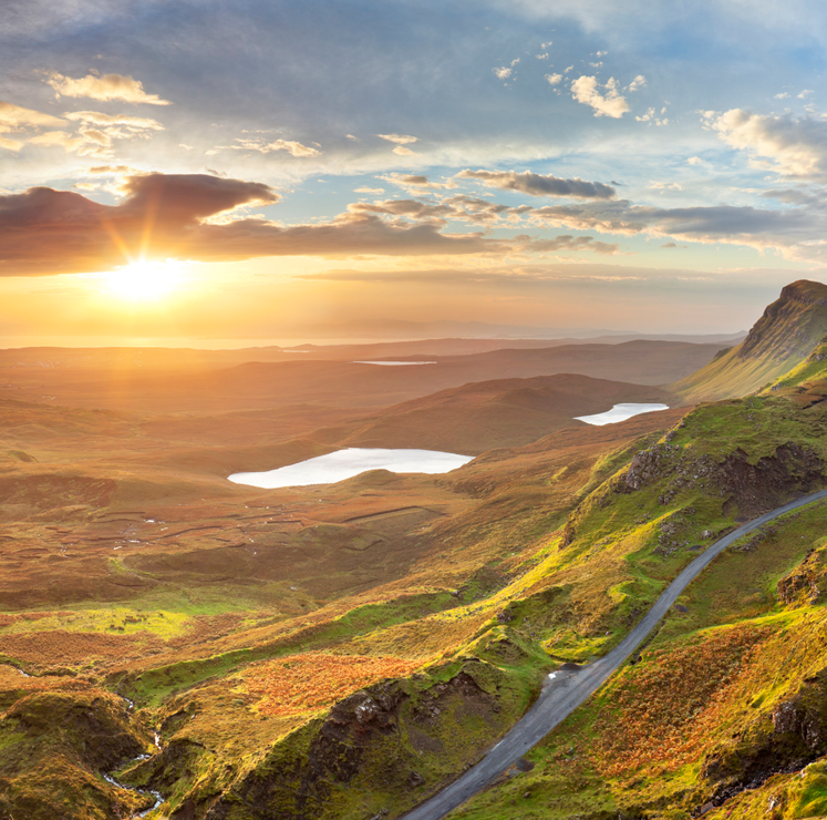 Scottish hills basking in sunlight