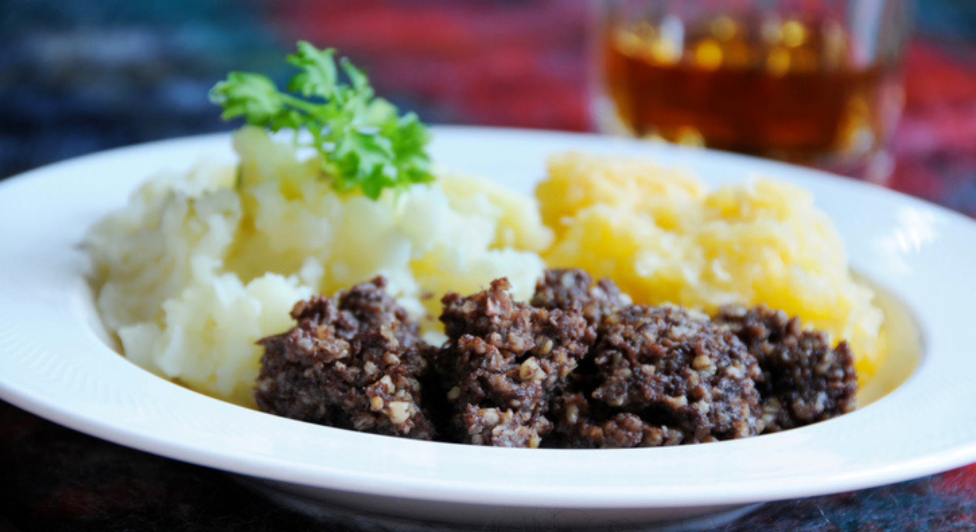 Scottish meal of Haggis, neeps and tatties - and of course a wee dram