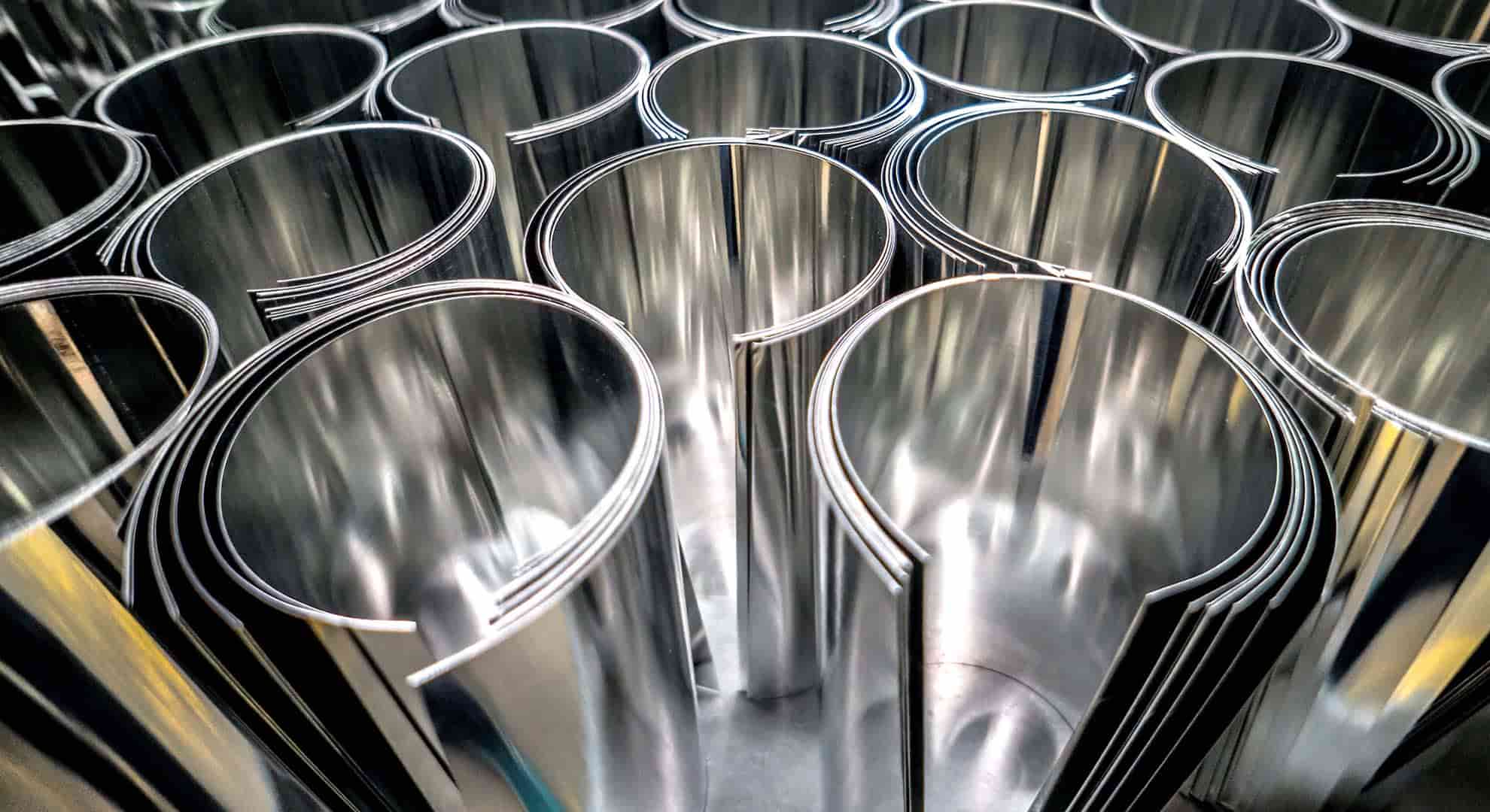 Sheets of metal at a factory to be used to manufacture cans