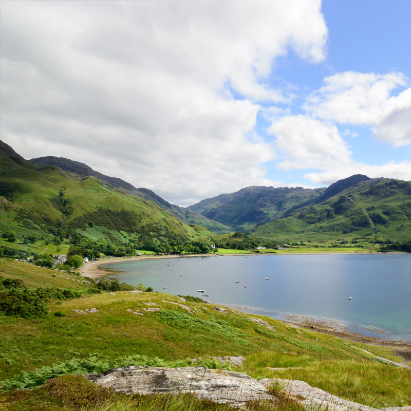 Scottish landscape - hills and loch, on a sunny day.