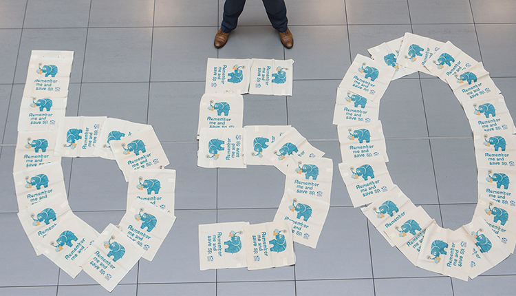 Reusable carrier bags in the shape of the number 650