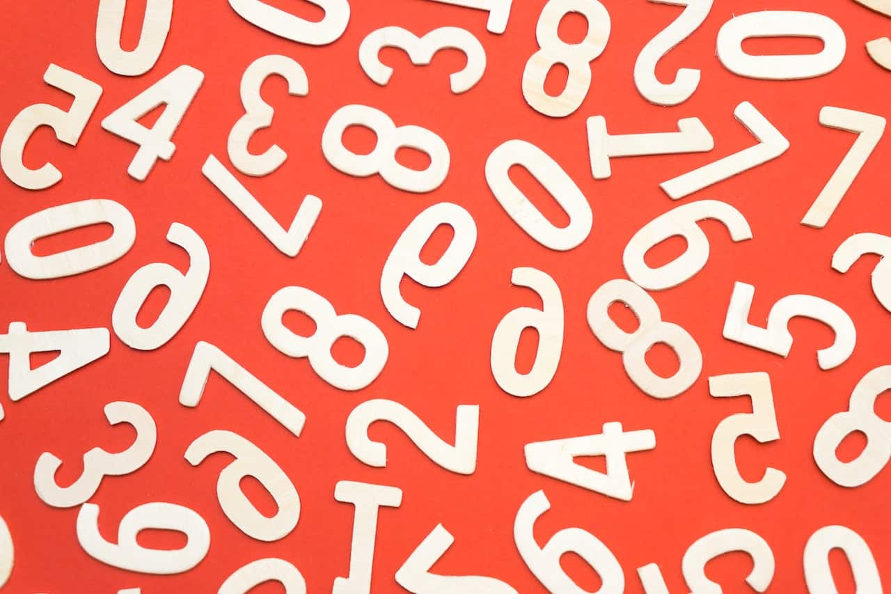 random numbers on a red background