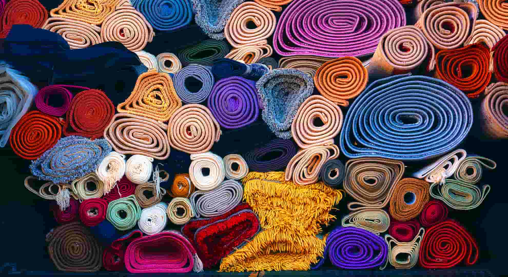Colourful rolled up textiles