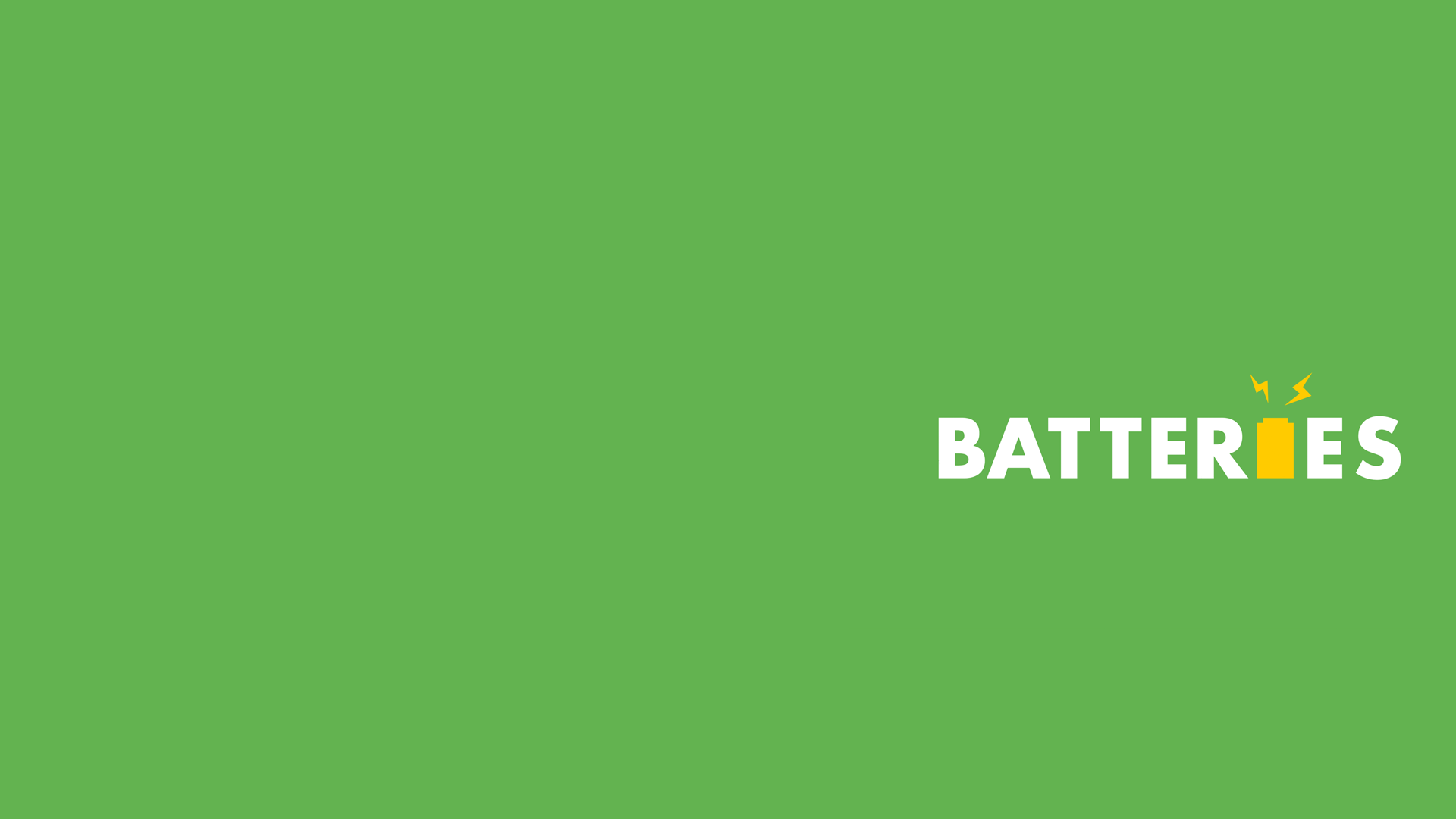 Green rectangle with the word 'batteries' illustrated 