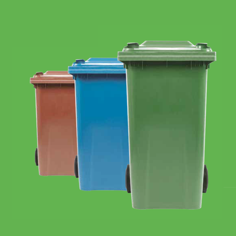 Green rectangle with different wheelie bins demonstrating a change in service