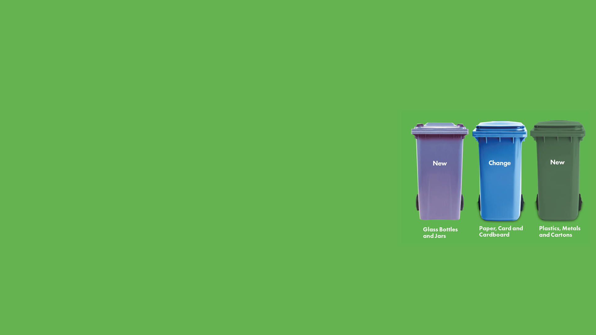 Green rectangle with different wheelie bins demonstrating a change in service