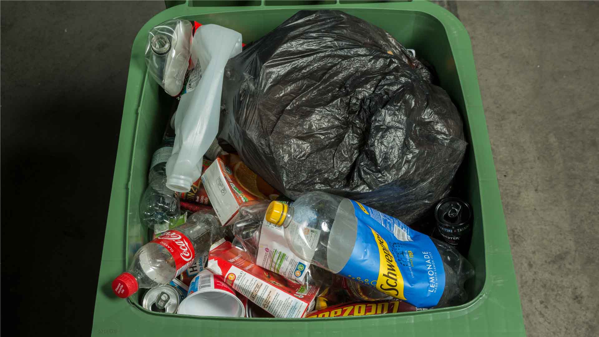 Photo of contamination in recycling bin