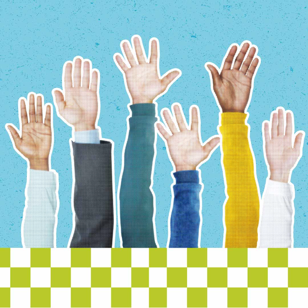 a line of hands being held up