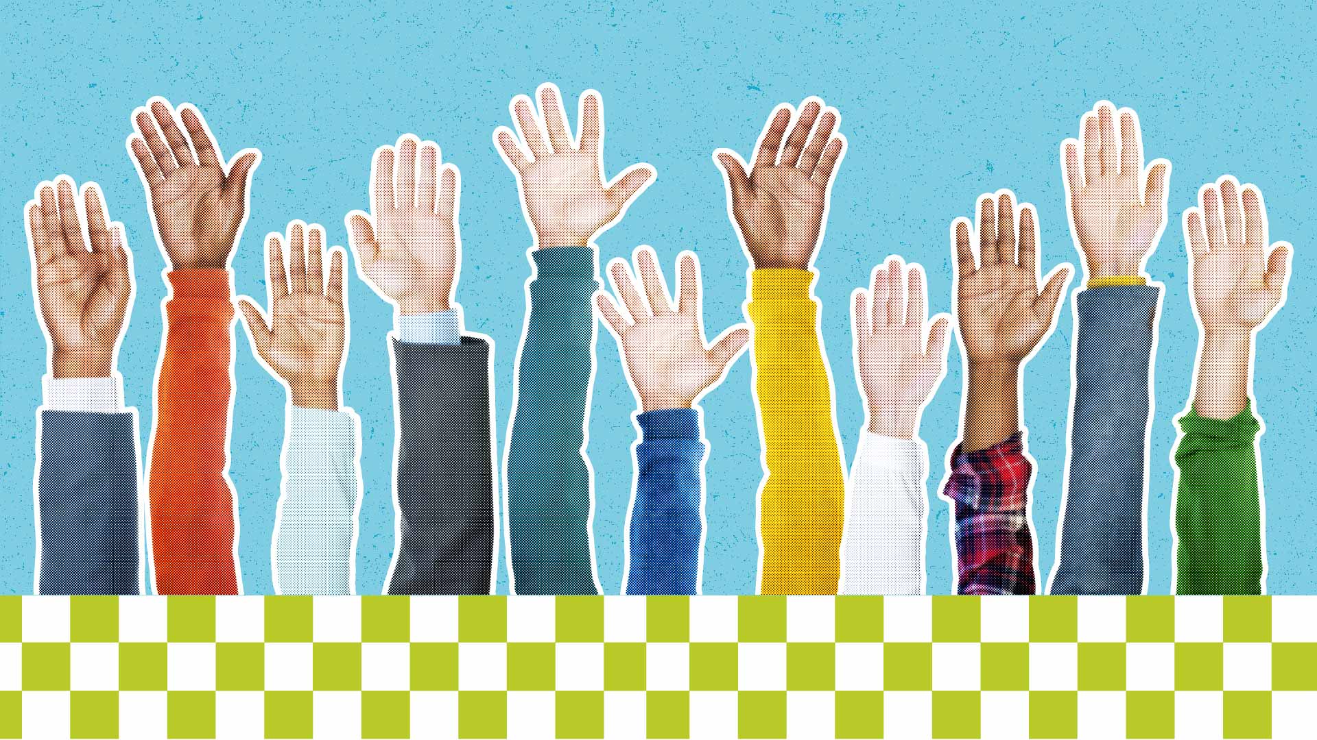 a line of hands being held up